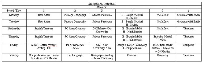 Class Routine – G.B. Memorial Institution